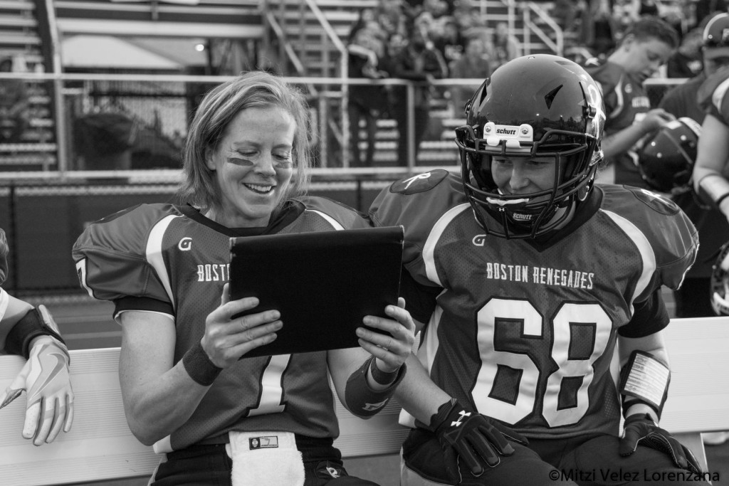 Boston Renegades quarterback Allison Cahill and offensive liner Jessica Hayden