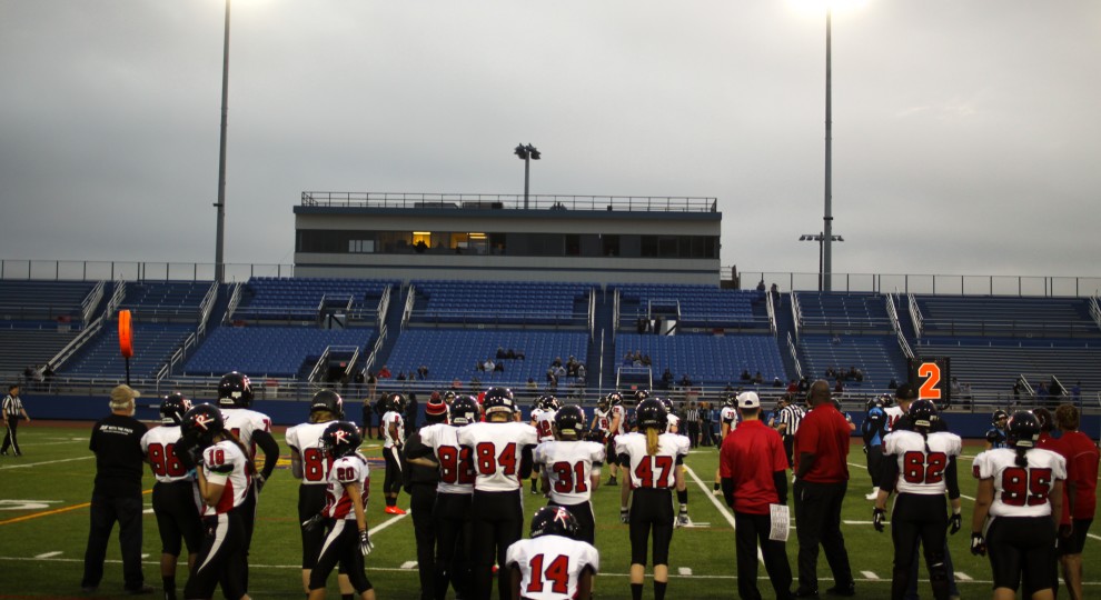 Sideline view of a football game